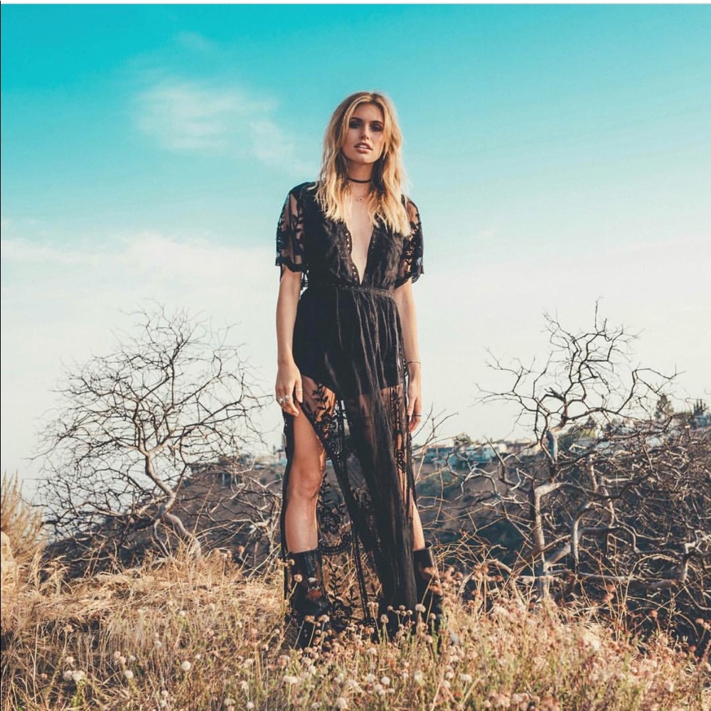 Black lace maxi romper